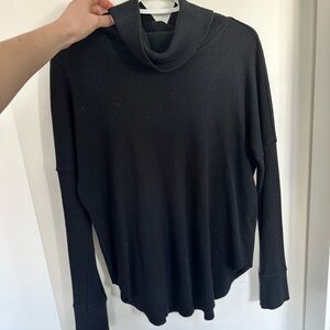 TNA Black Women's Waffle Knit Cowl Neck Sweater